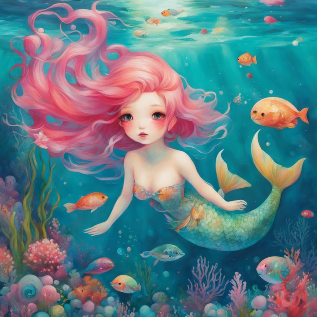 Underwater Mermaid in Contemporary Japanese Style