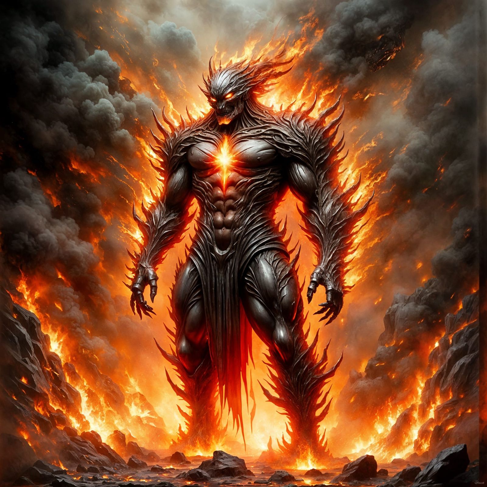 Mighty Efreeti Figure in Gritty Watercolor Style