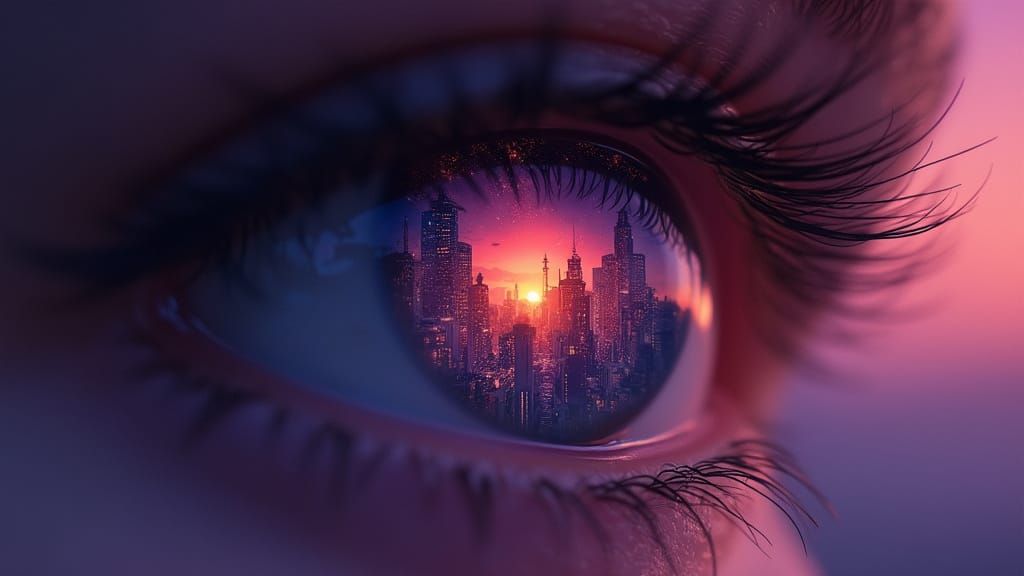 Surreal Eyes Reveal a Dreamy Floating City in a Purple Sunse...