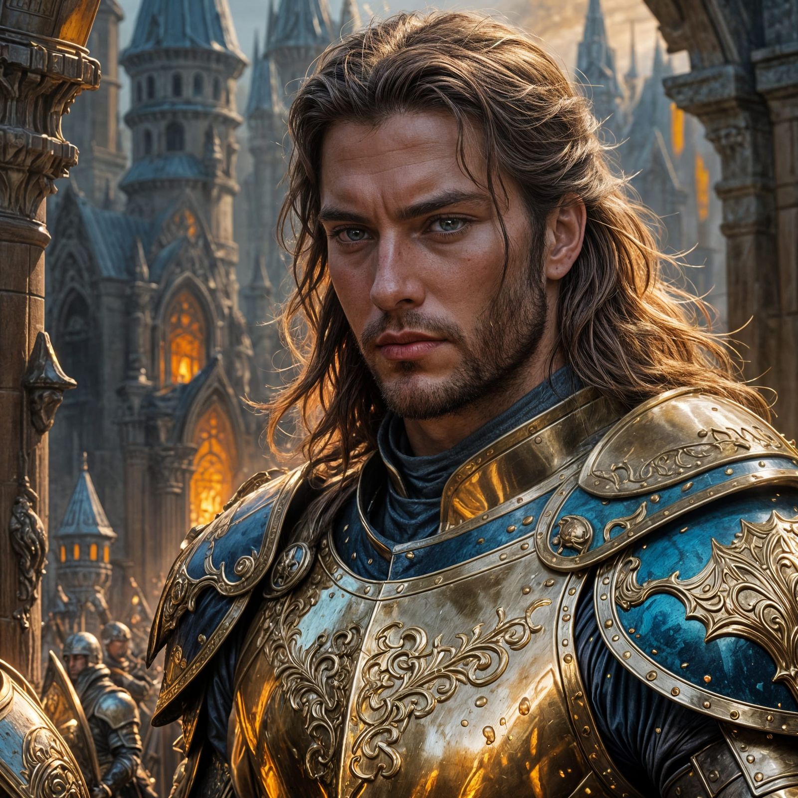 Detailed Paladin in Damaged Armor Concept Art