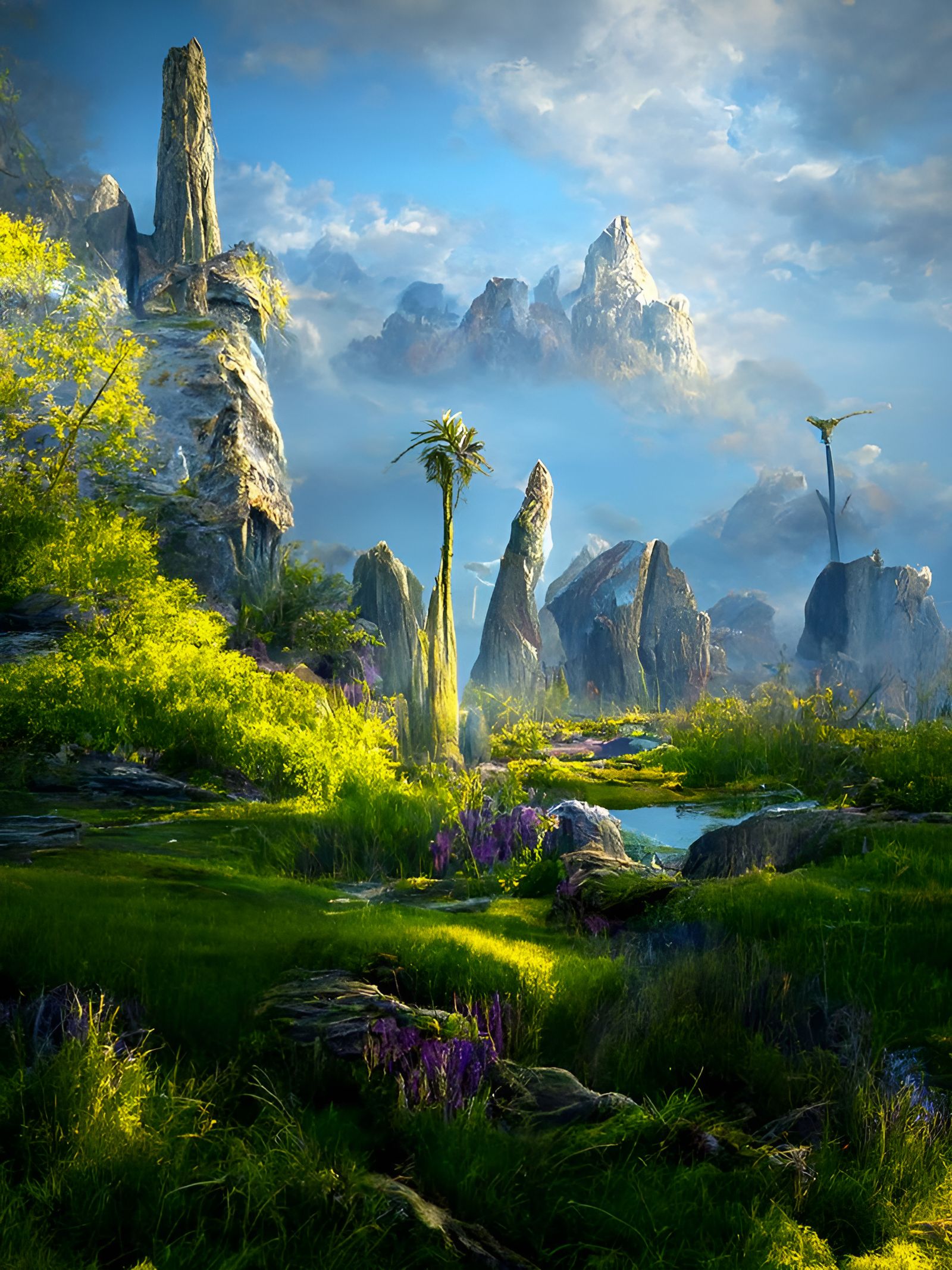 Hyperrealistic Alien Landscape with Fantasy Elements