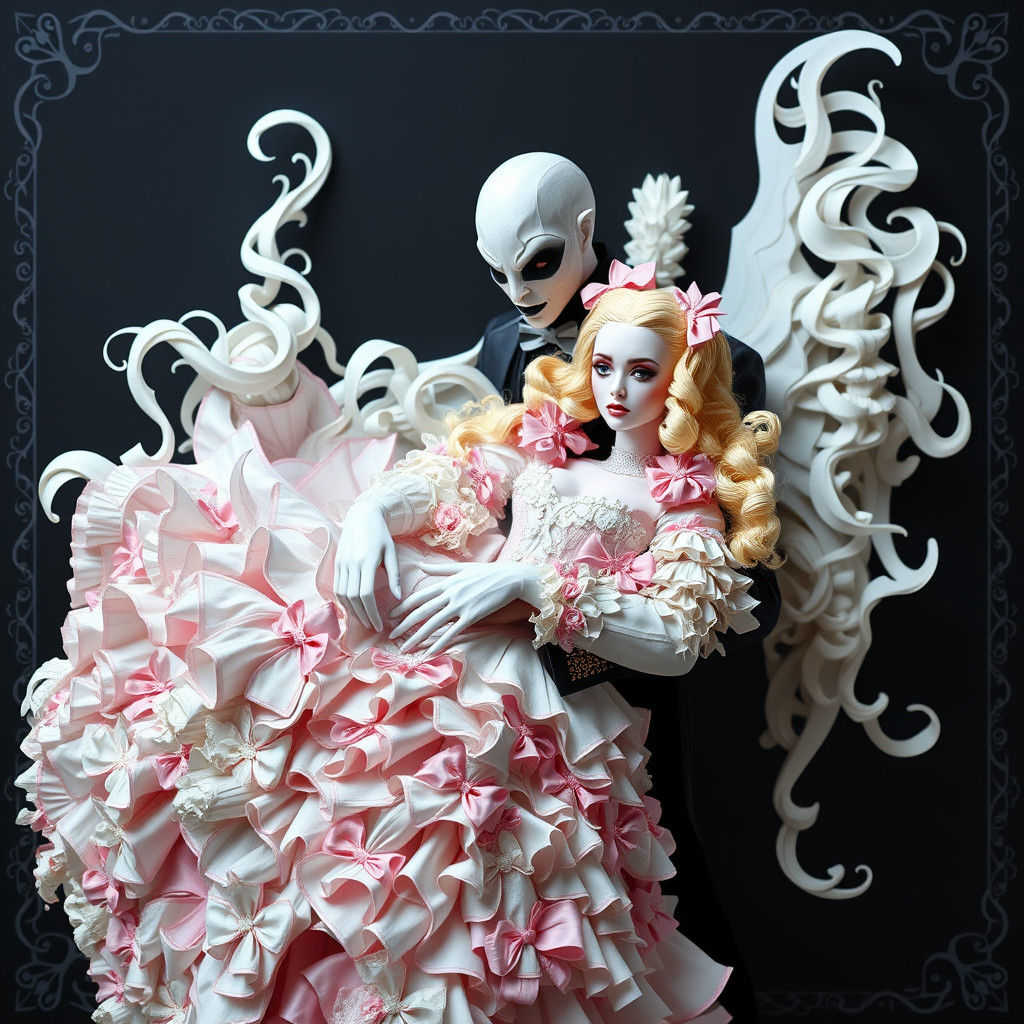 Ethereal Phantom Captures Delicate Bride in Papercraft Style