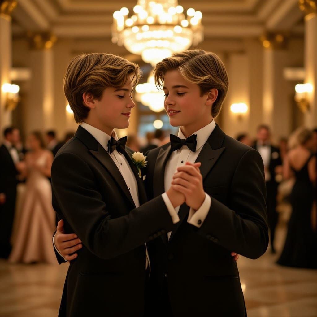 Boys' Ballroom Dance in Golden Light