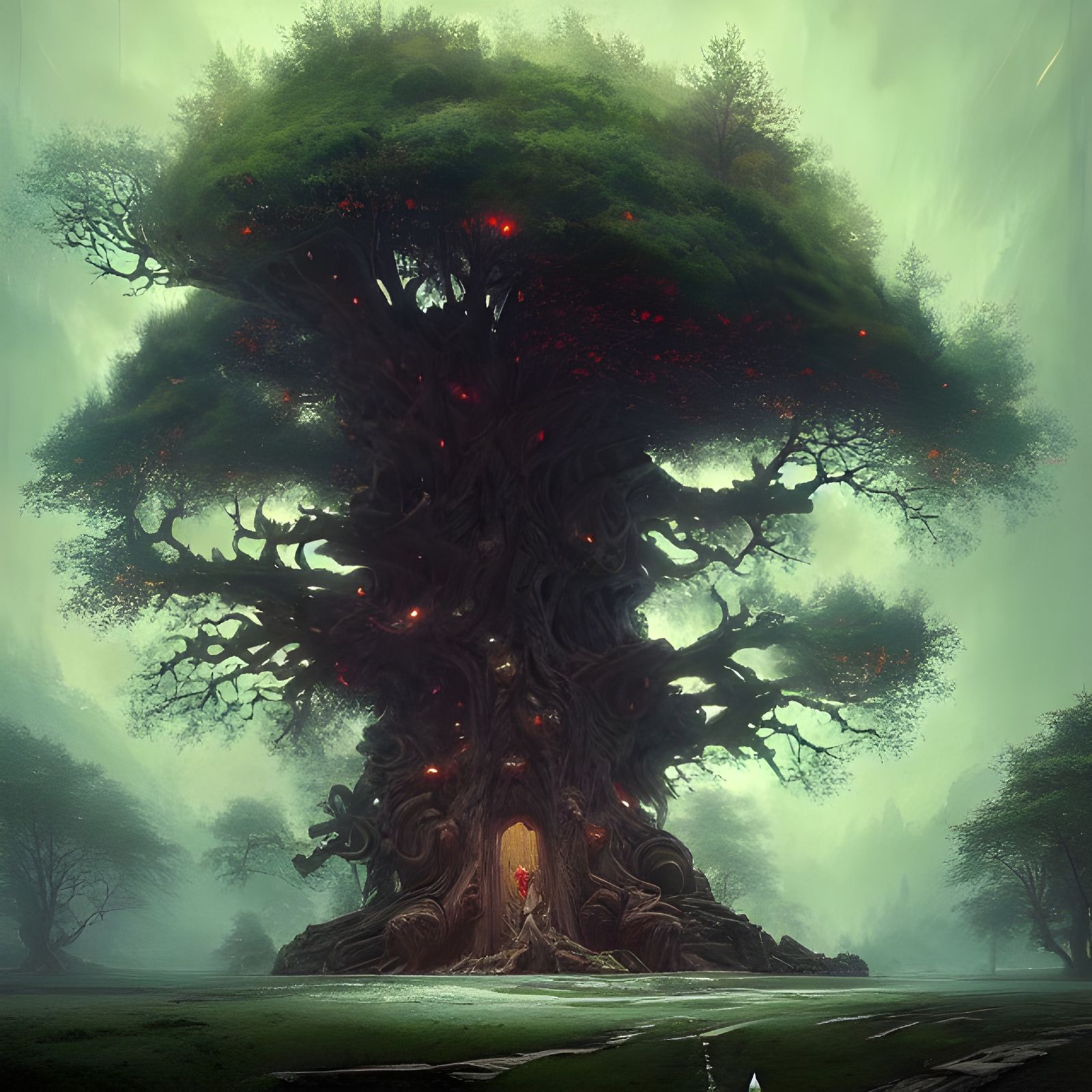 Monumental Pagan Oak Tree, Fantasy Art