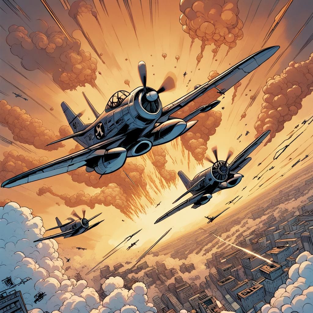 Fighter Planes Dogfight in Cel-Shaded Comic Style