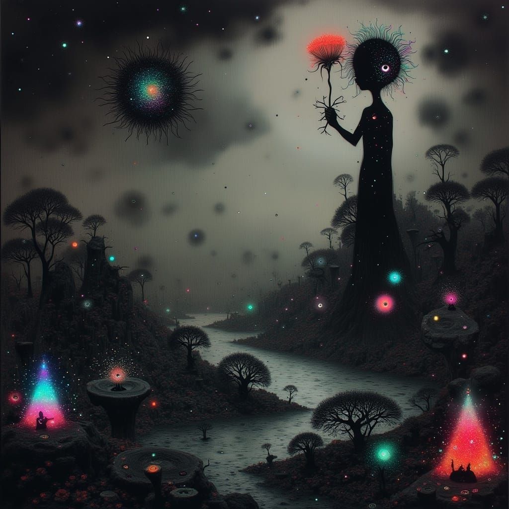 Surreal Dreamscapes with Iridescent Flora and Fauna