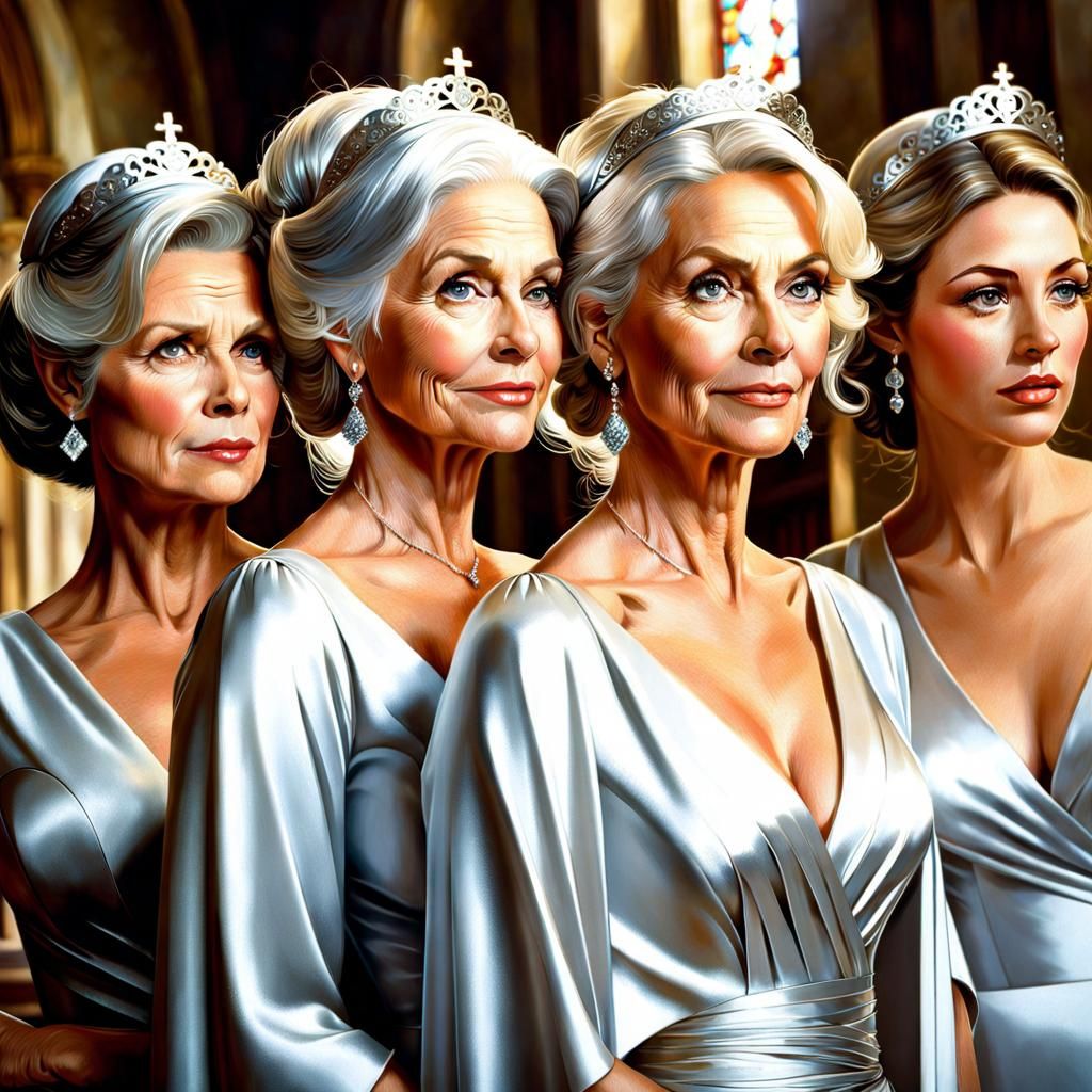 Elegant Silver-Haired Women Portrait in Church