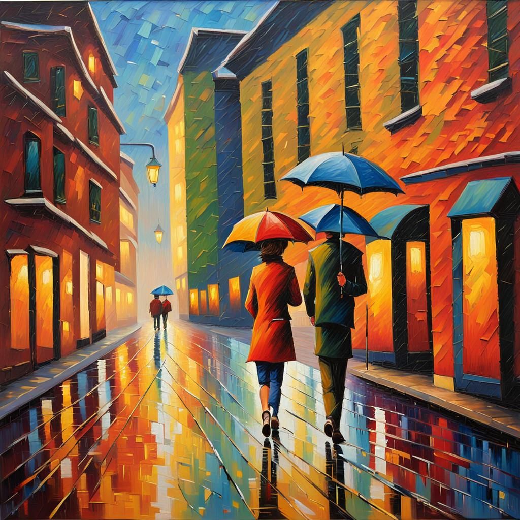 Golden Hour Cityscape in Neo-Impressionist Style