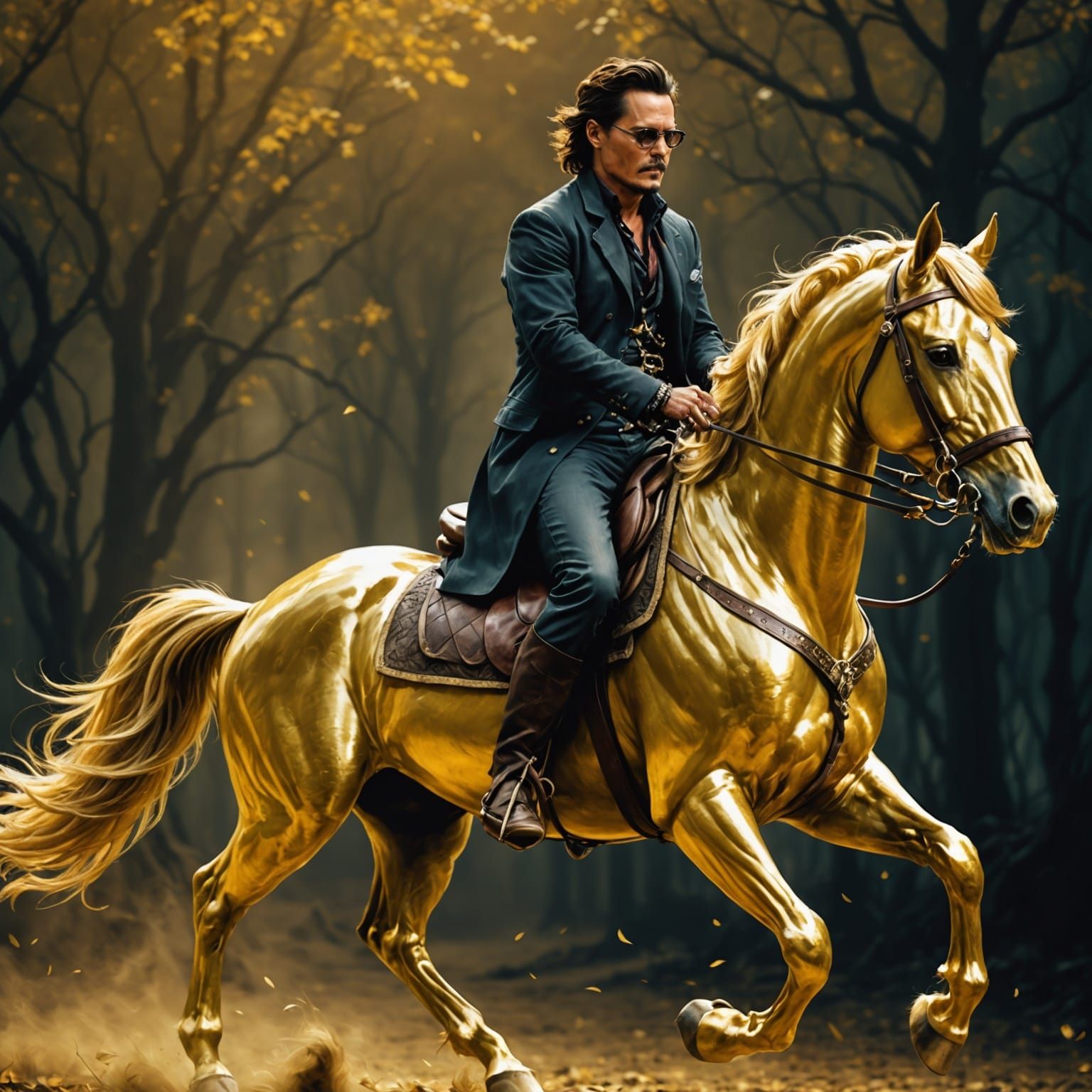 Johnny Depp Riding a Golden Stallion