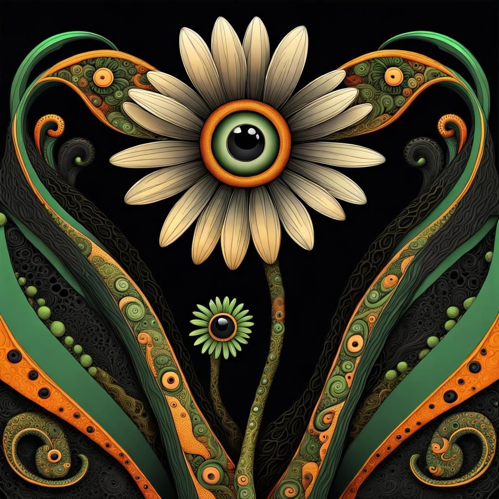 Neo-Primitivism Daisy with Tentacles in Pampas