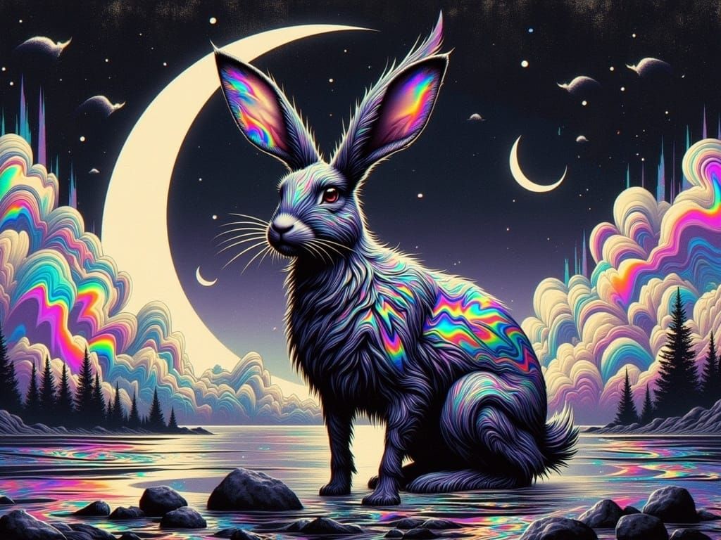 Surreal Jackalope in Glitch Art Style