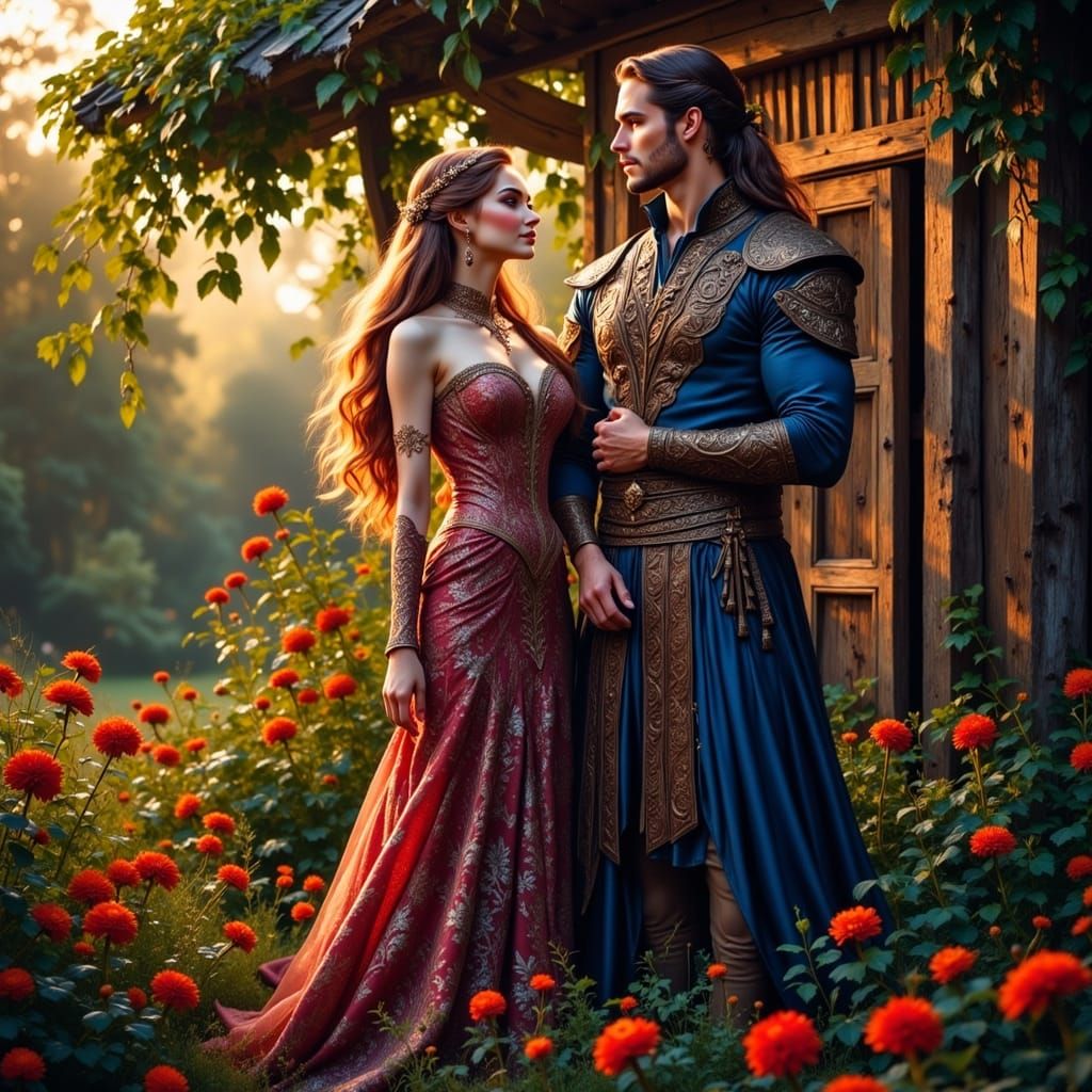 Russian Princess and Mongol Prince in Garden