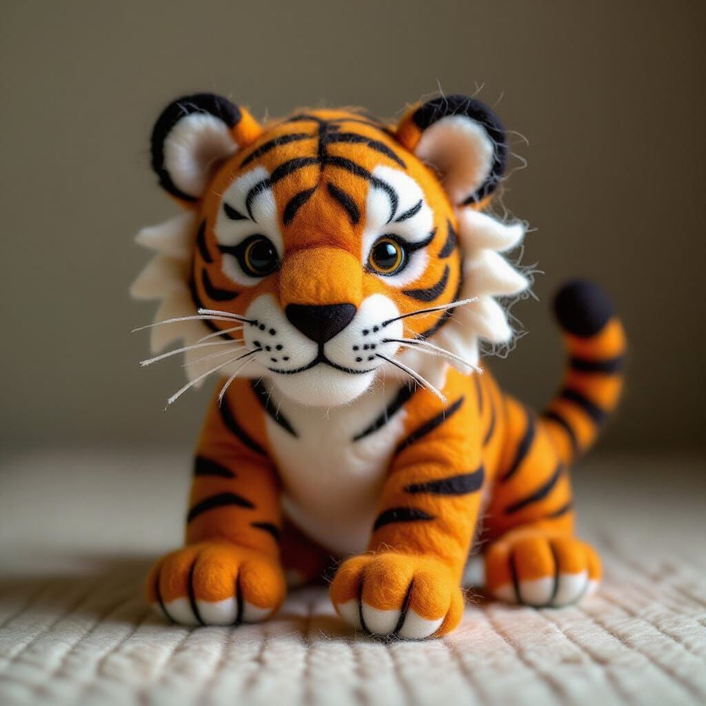 Felted Tiger Leaping from the Page
