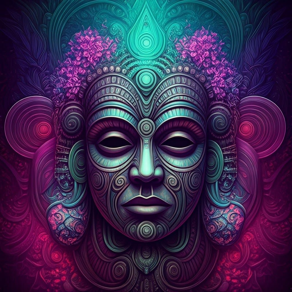 Vibrant Tribal Dreamscape in Neon Colors