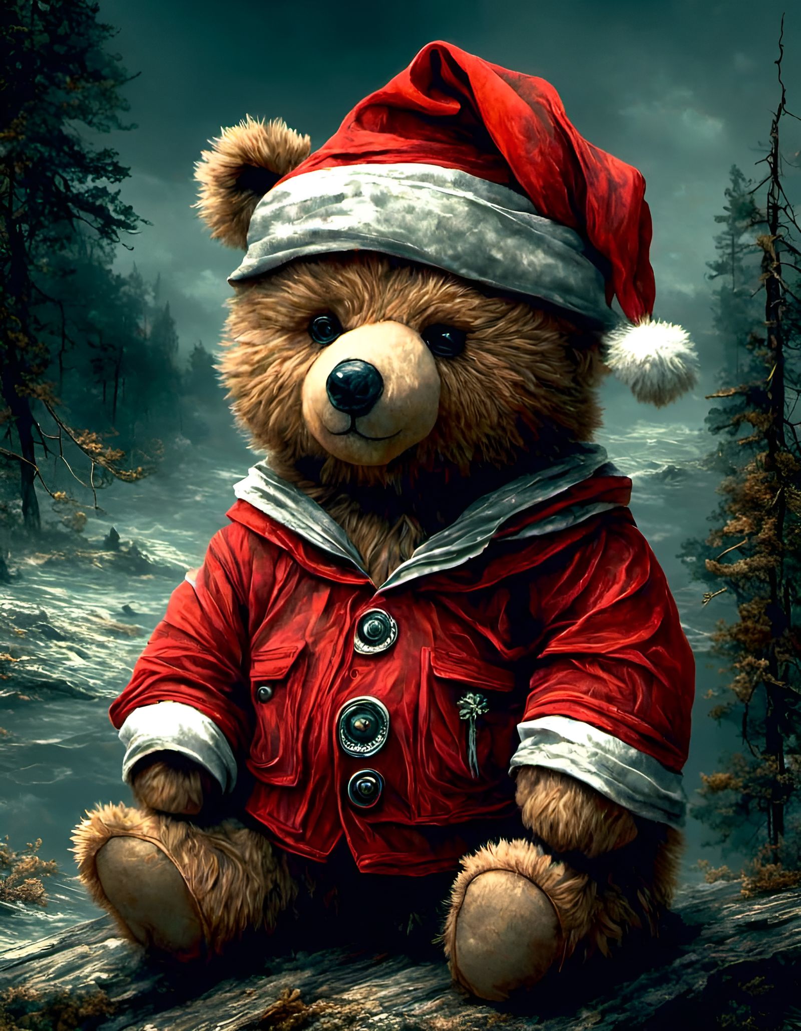 Cute Teddy Bear with Santa Hat, Digital Illustration