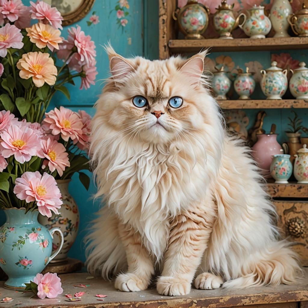 Persian Cat in Vintage Shop: 3D Anime Art