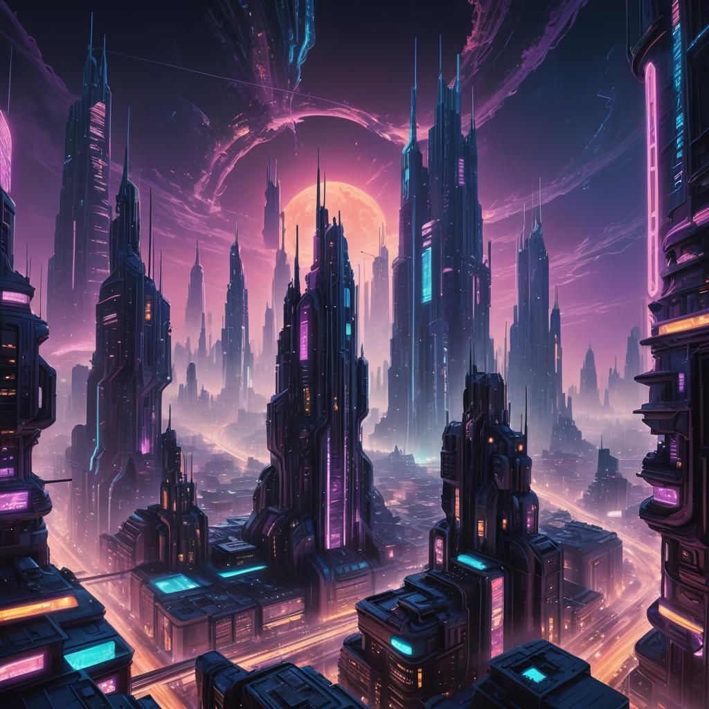 Surreal Sci-Fi Metropolis with Neon Lights