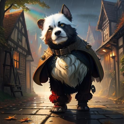 Autumn Tudor Village Street in Digital Painting Style