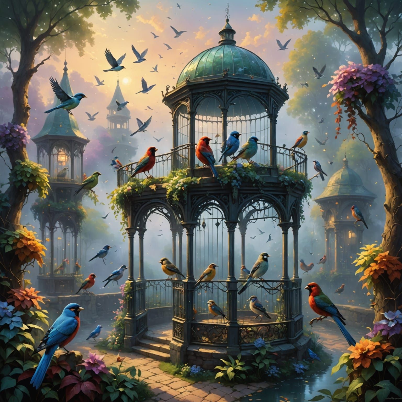 an aviary full of birds