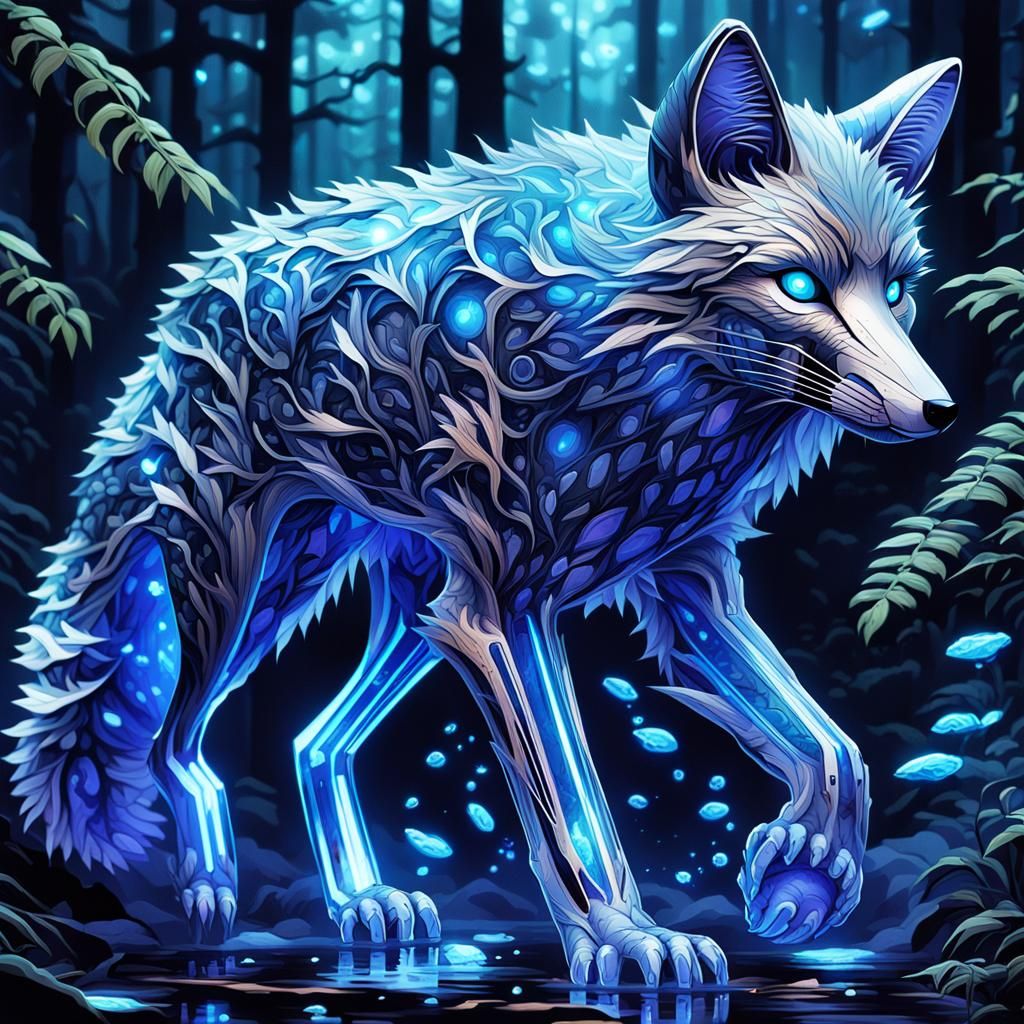 Metallic Fox in Bioluminescent Rainforest: Cinematic Film St...