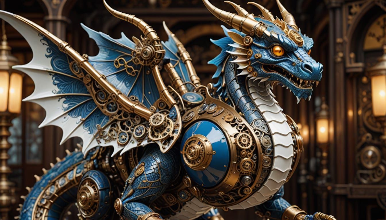 Steampunk Dragon with Porcelain Wings