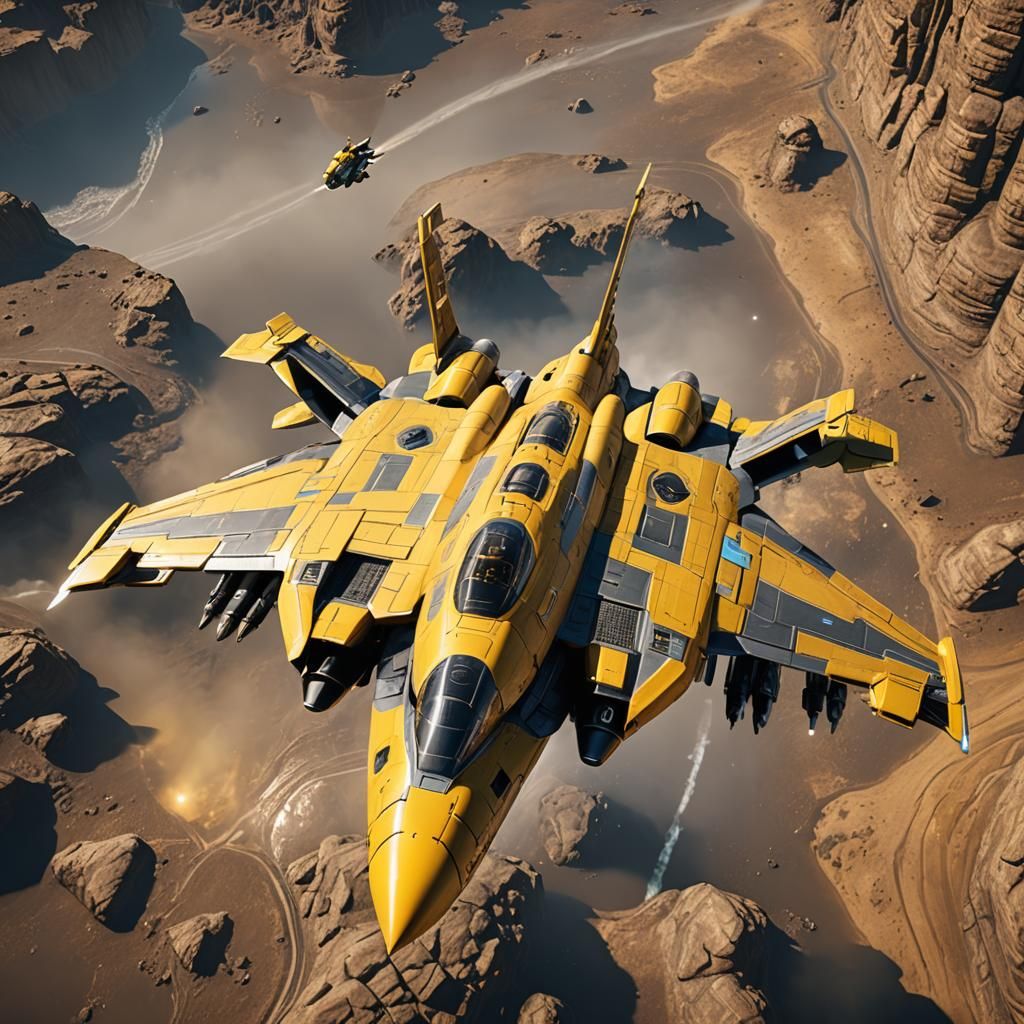 Yellow Spaceship Fighter Jet in 3D Game Style