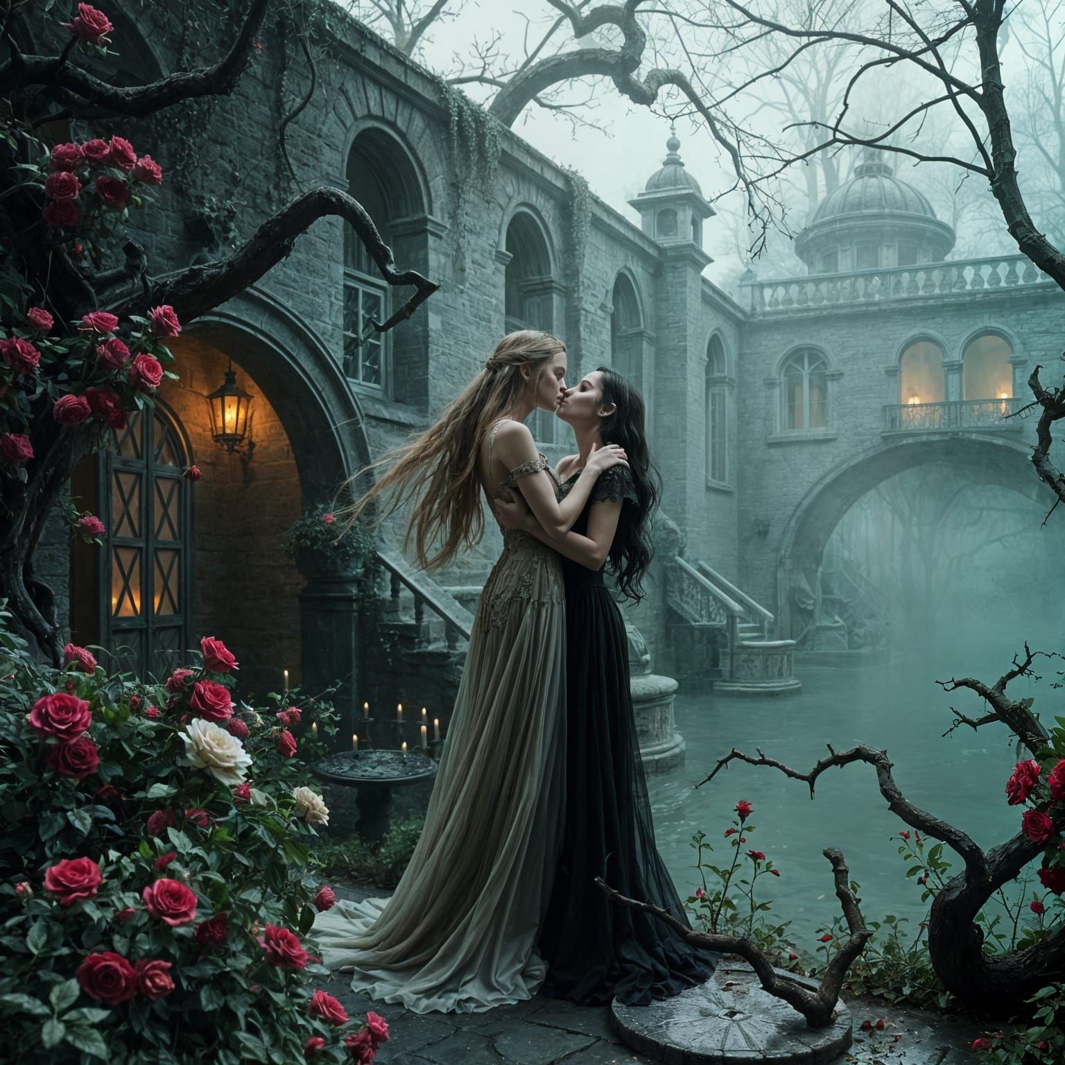 Gothic Garden in Twilight, Where Wild Nature Reigns Supreme