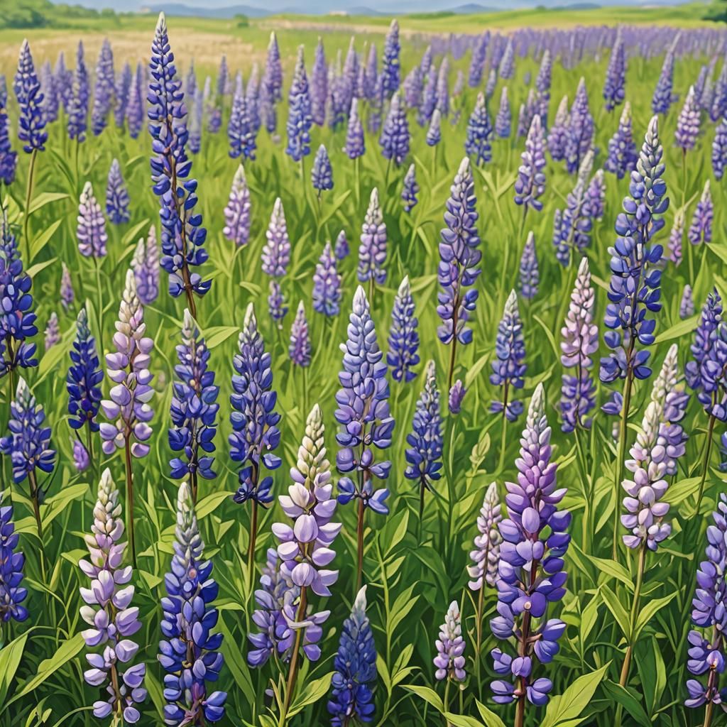 Purple Lupine Field in Anime Style