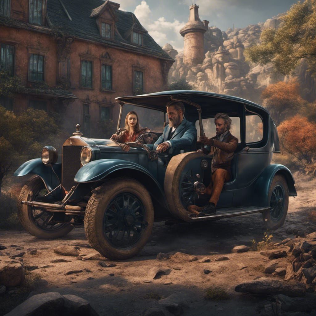 Fantasy Car Scene: Detailed Matte Painting