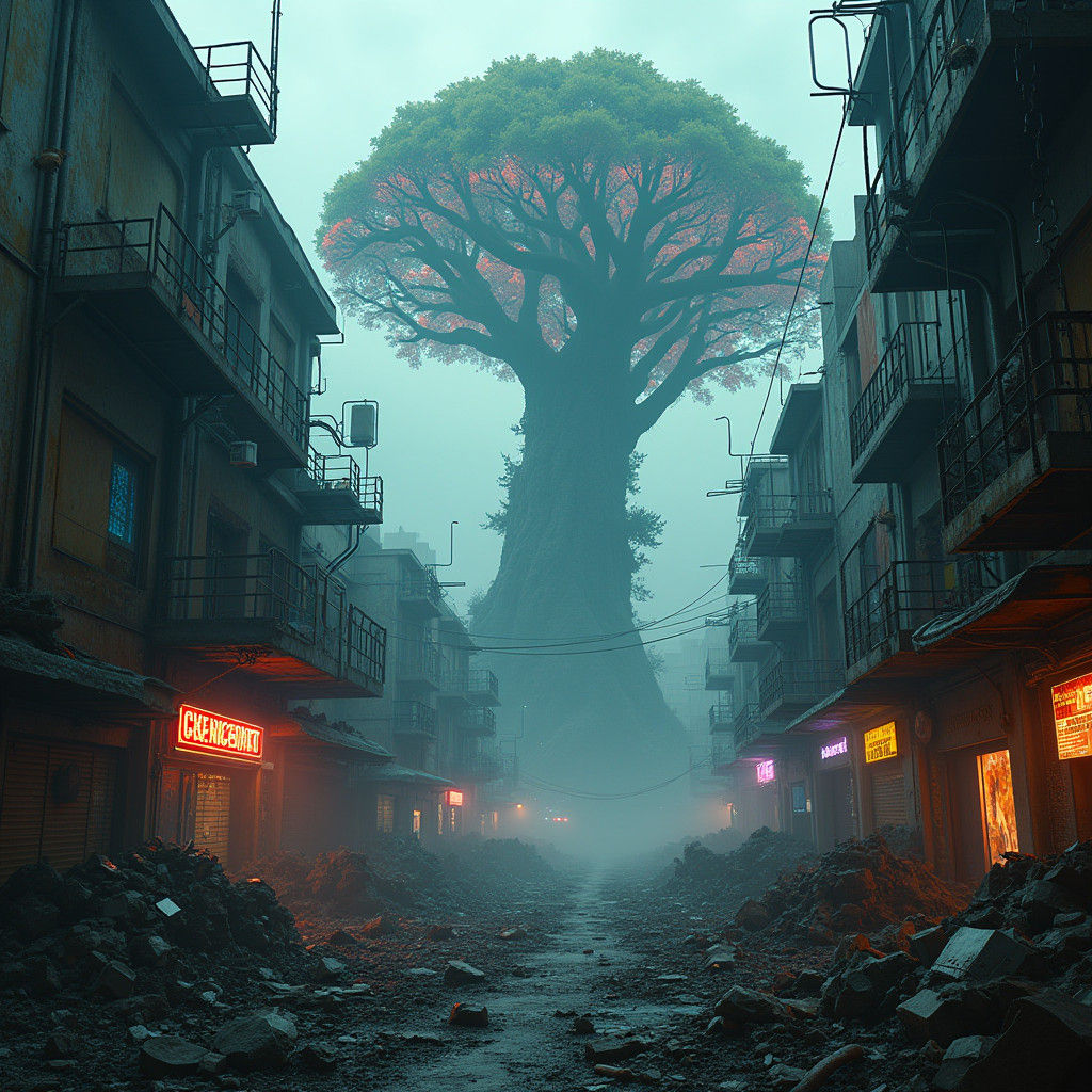 Cyberpunk Metropolis Buried in Toxic Wasteland