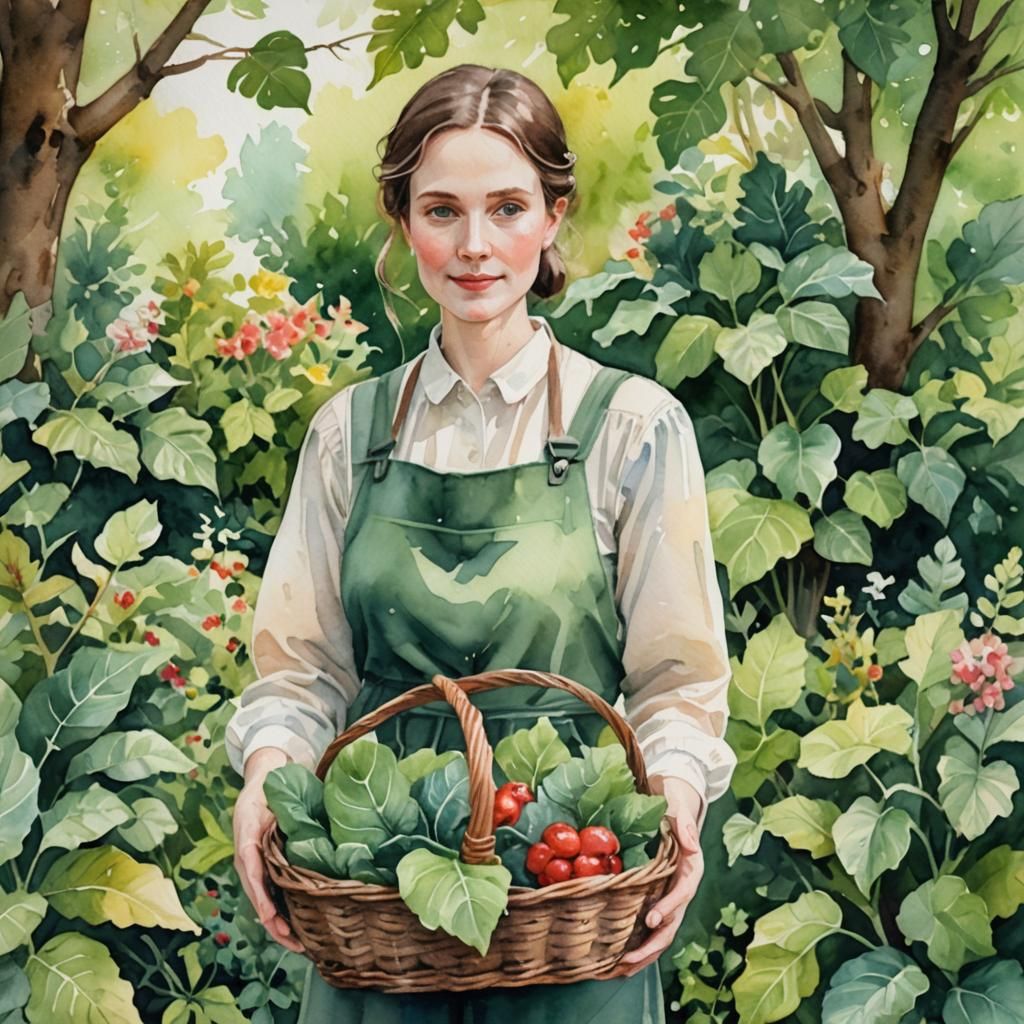 Watercolor Garden Portrait in Impressionist Style