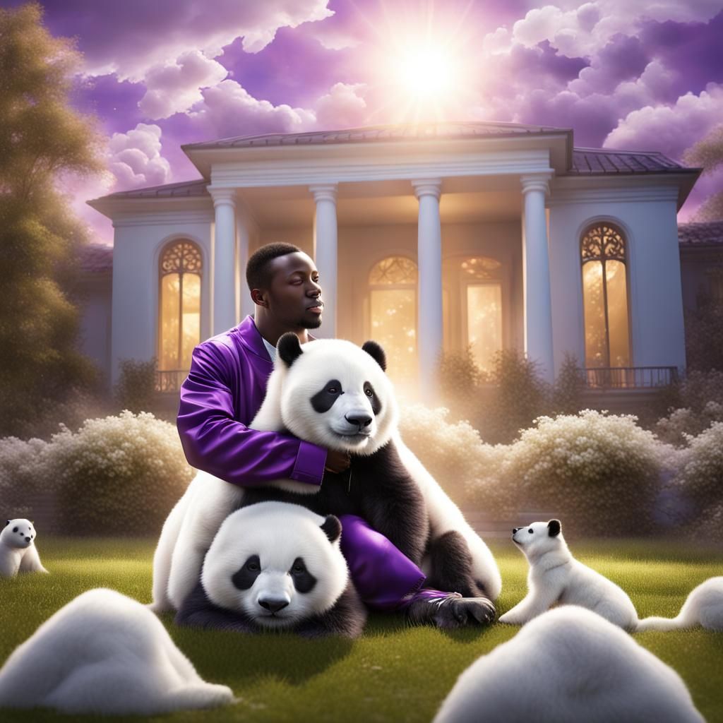 Man and Panda: Springtime Mansion Scene