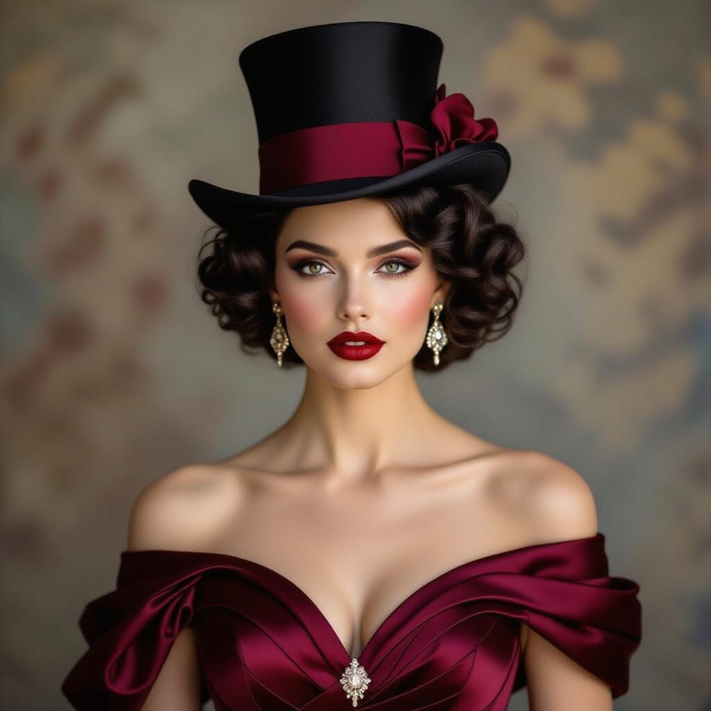 A stylized, painterly image of a strikingly beautiful woman ...