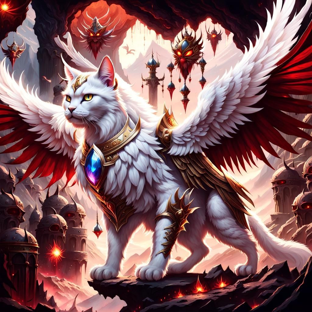 Winged Cat with Armor and Jewel Diadem