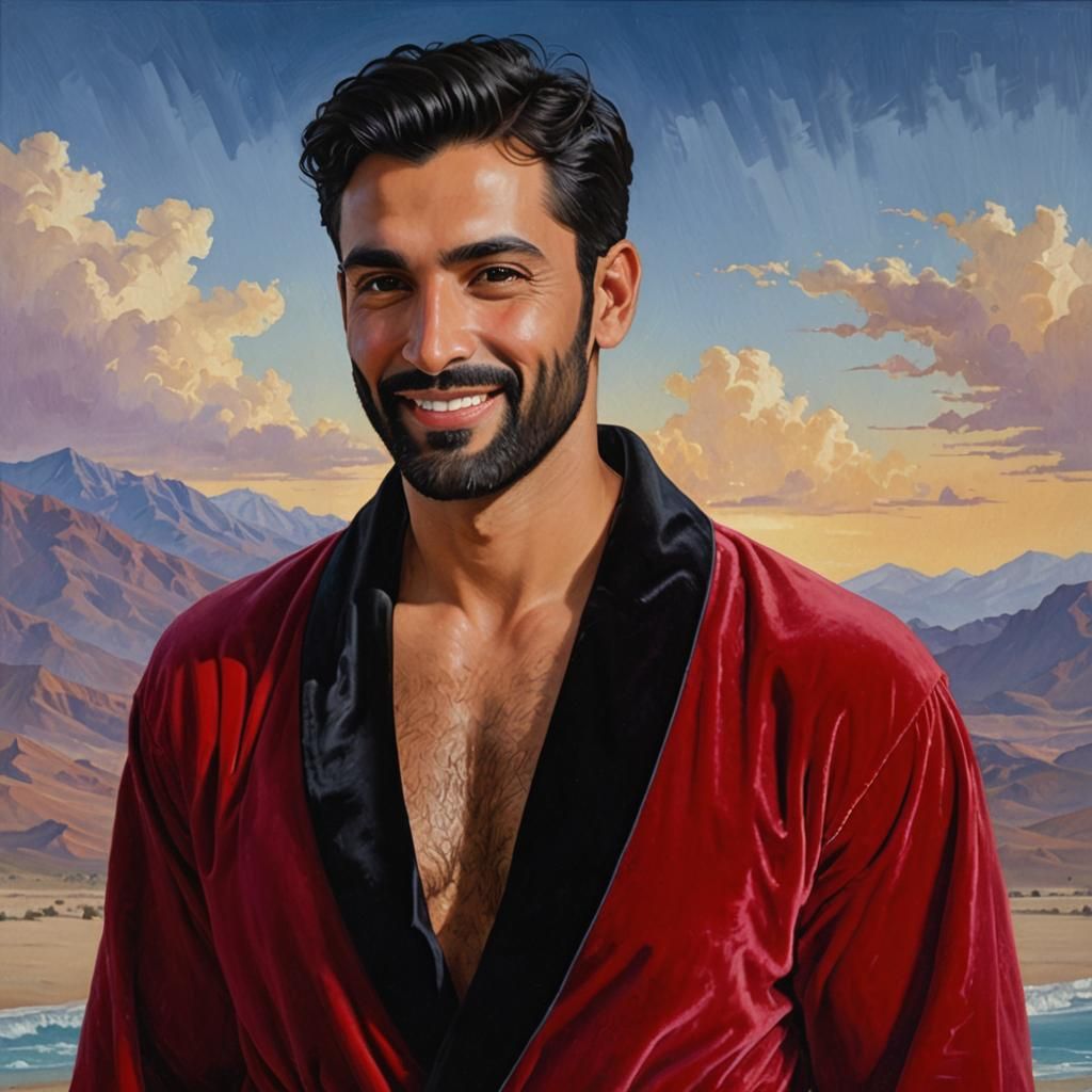 Elegant Pakistani American Gentleman in a Desert Oasis