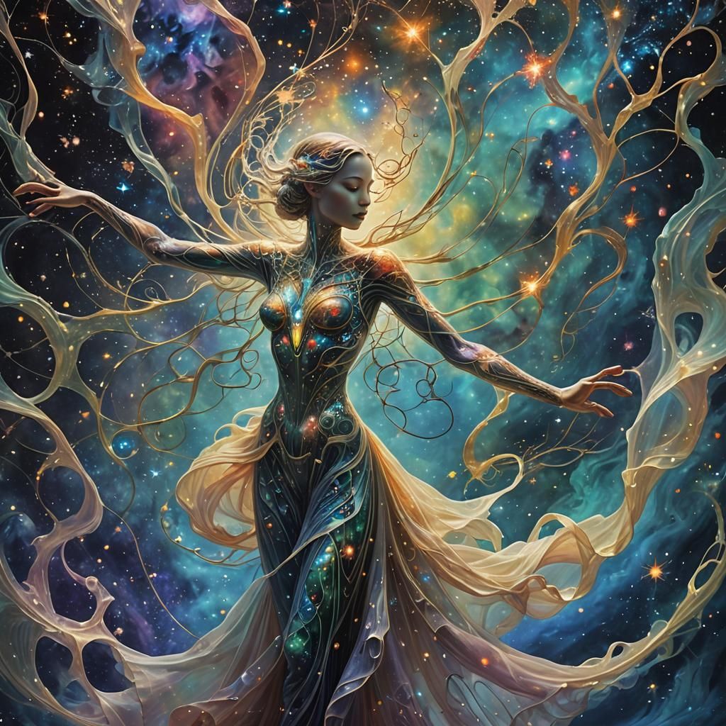 Ethereal Forms in Cosmic Dance: Surrealist Dreamscape