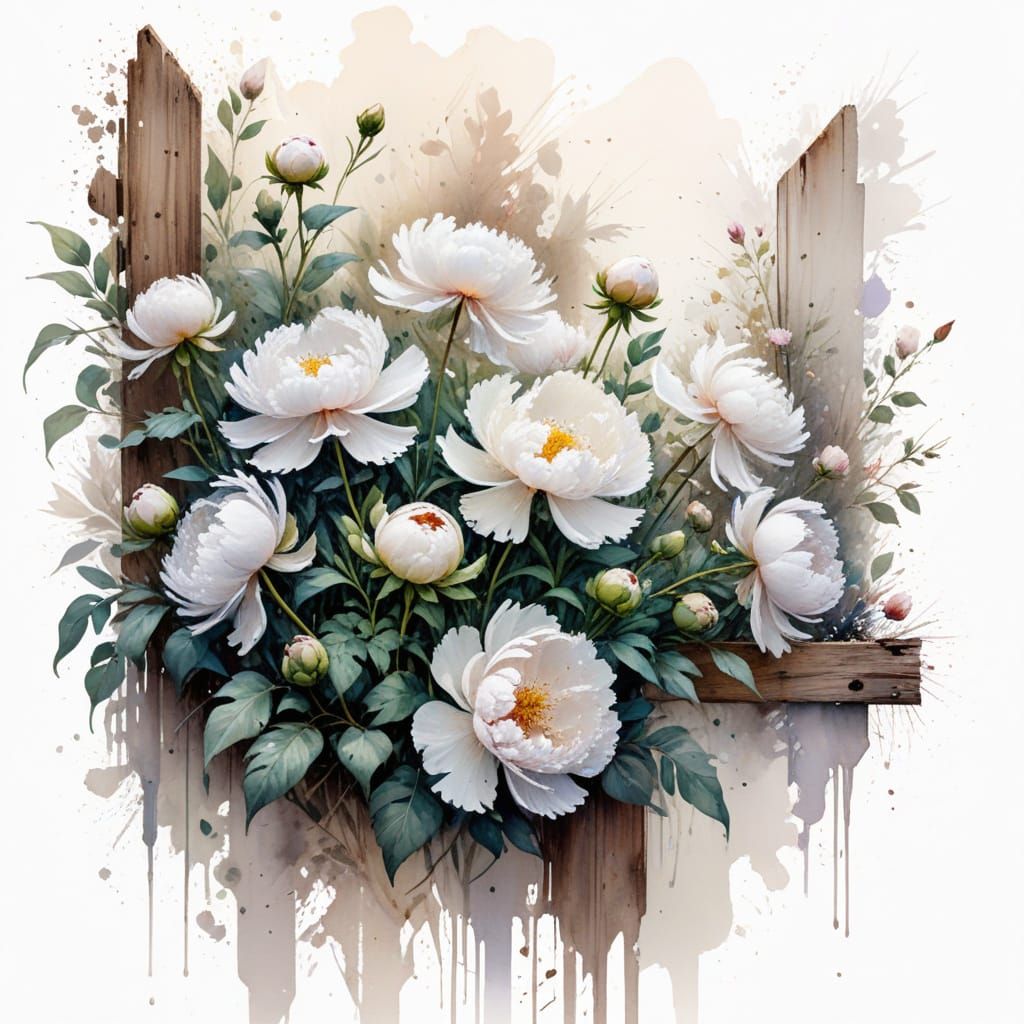 Peonies in Bloom, Expressive Watercolour Painting