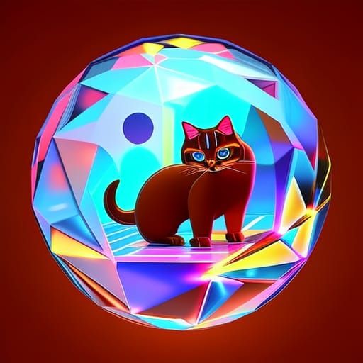 3D cute little kitten inside of a giant glowing orb, highly ...