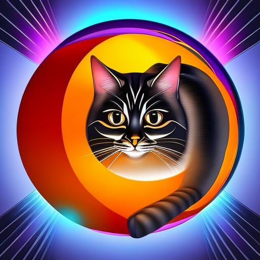3D cute little kitten inside of a giant glowing orb, highly ...