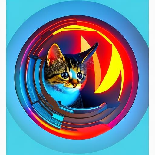 3D cute little kitten inside of a giant glowing orb, highly ...