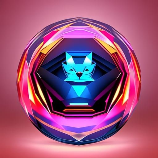 3D cute little kitten inside of a giant glowing orb, highly ...