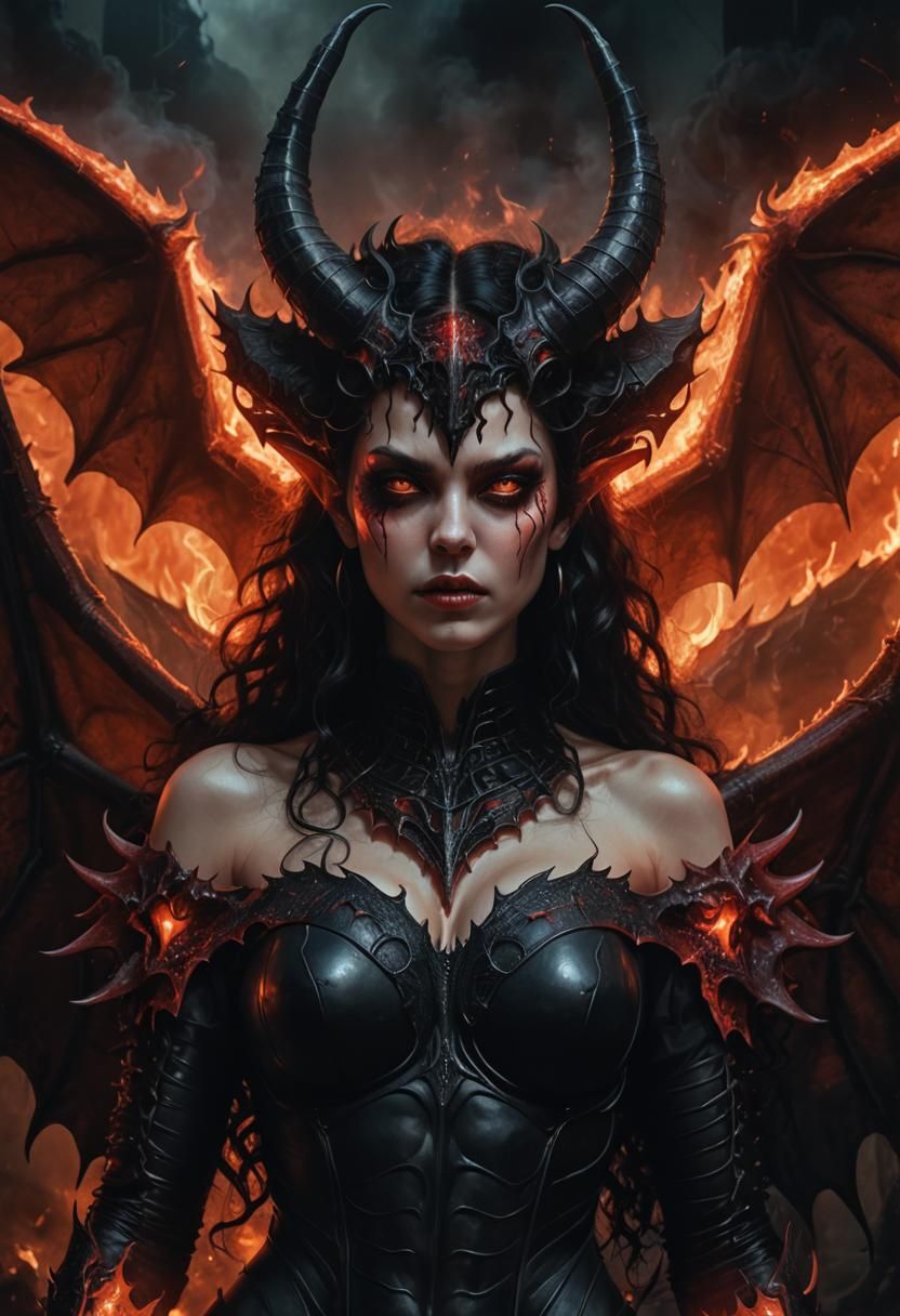Demonic Woman Portrait in Dark Fantasy Art Style