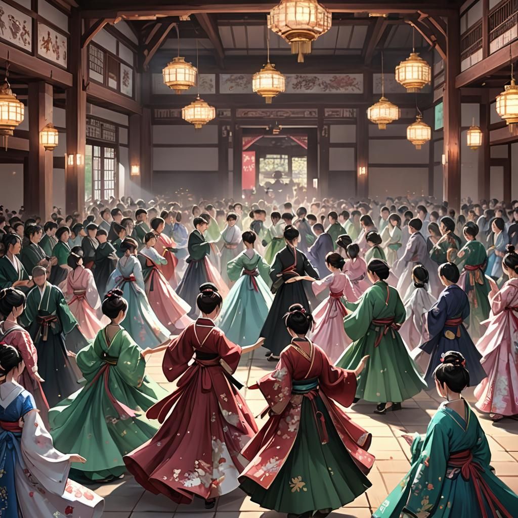 Elegant Ballroom Dance Scene in 3D Anime Art