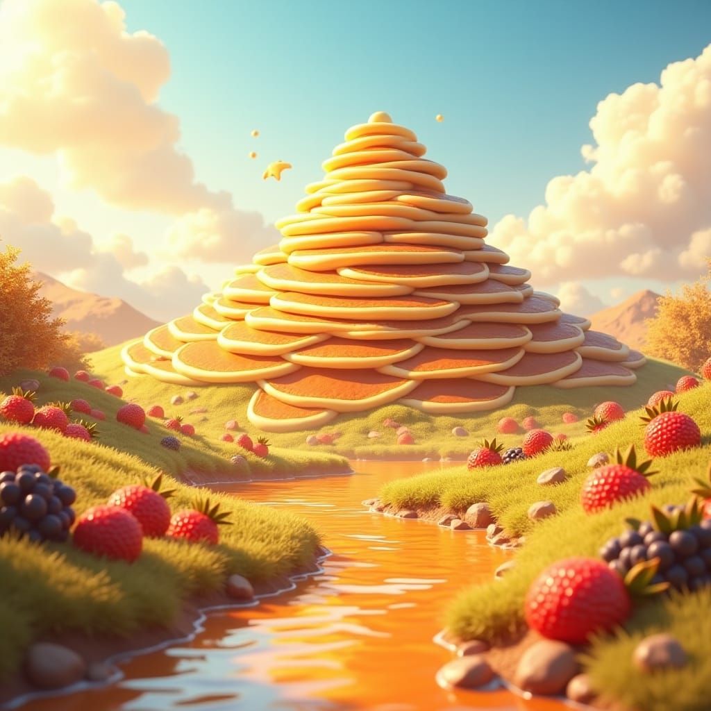 Majestic Pancake Mountain in 3D Anime Art