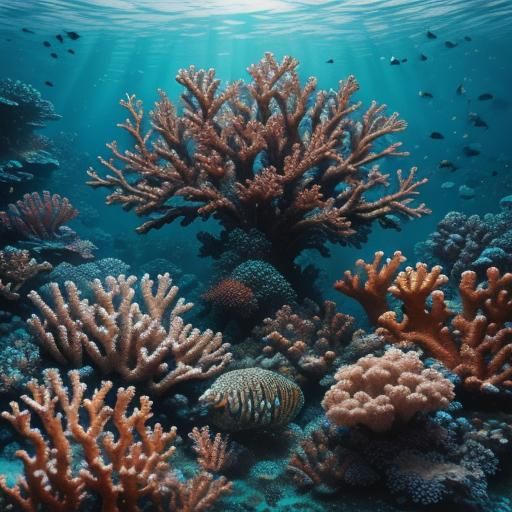 Hyperrealistic Underwater Family Amidst Coral and Fish