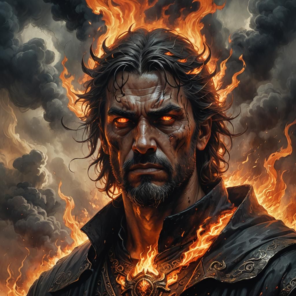 Intense Prophet in Dark Fantasy Landscape