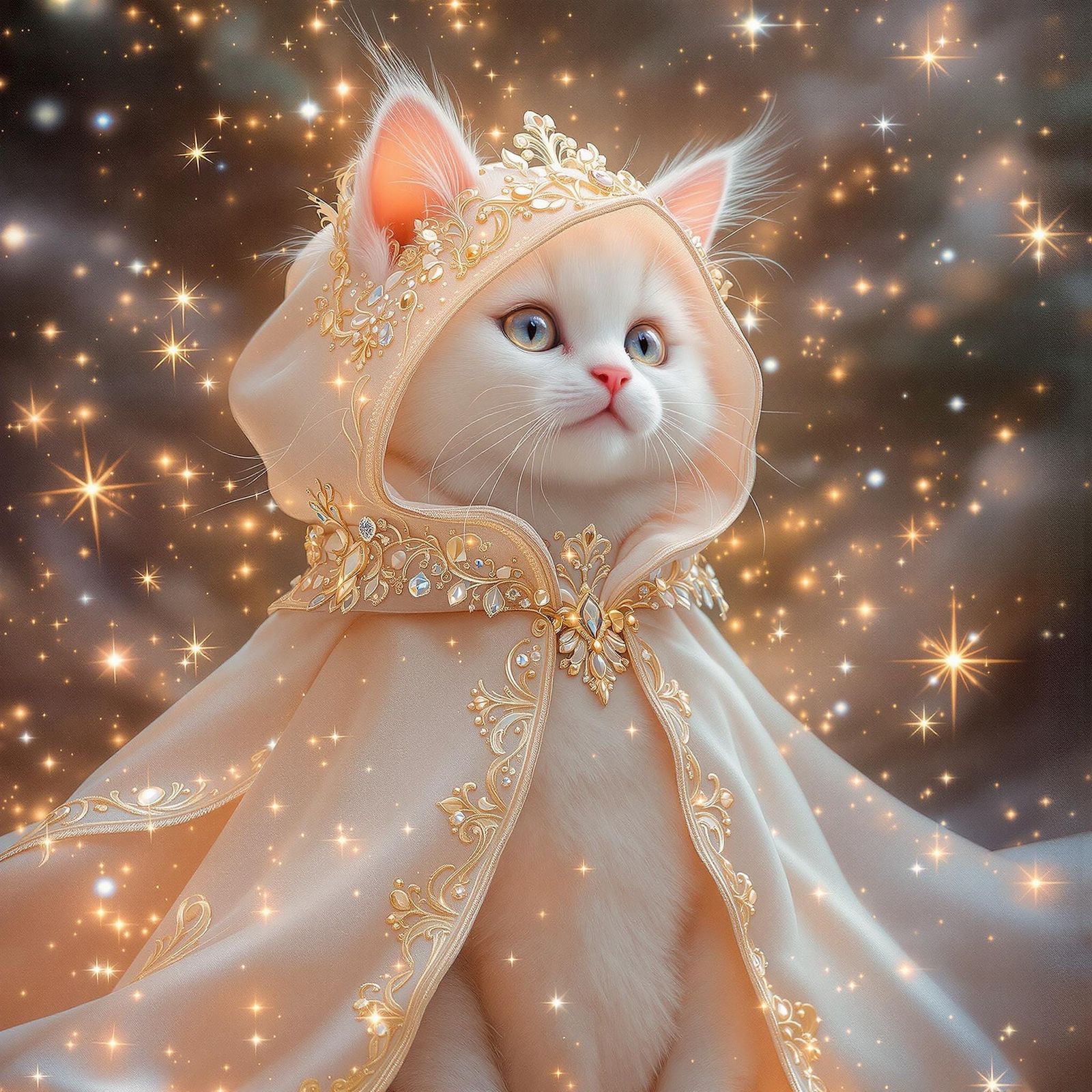Whimsical Celestial Kitten amidst Shimmering Plasma