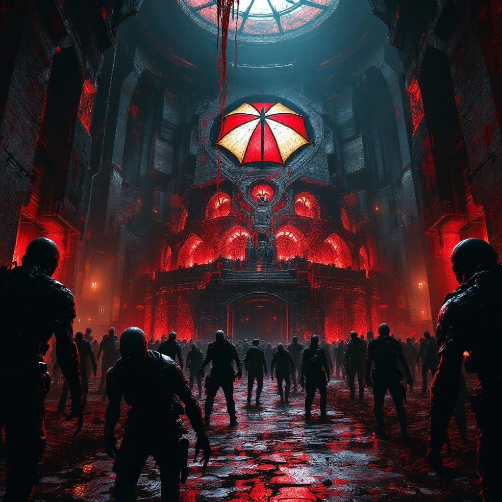 Apocalyptic Umbrella Hive in Hyper-Realistic Style