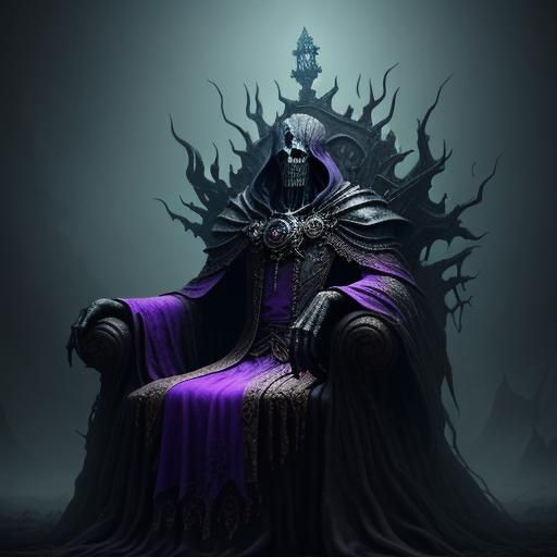 Lich on Throne with Life Vessel in Dark Fantasy Art
