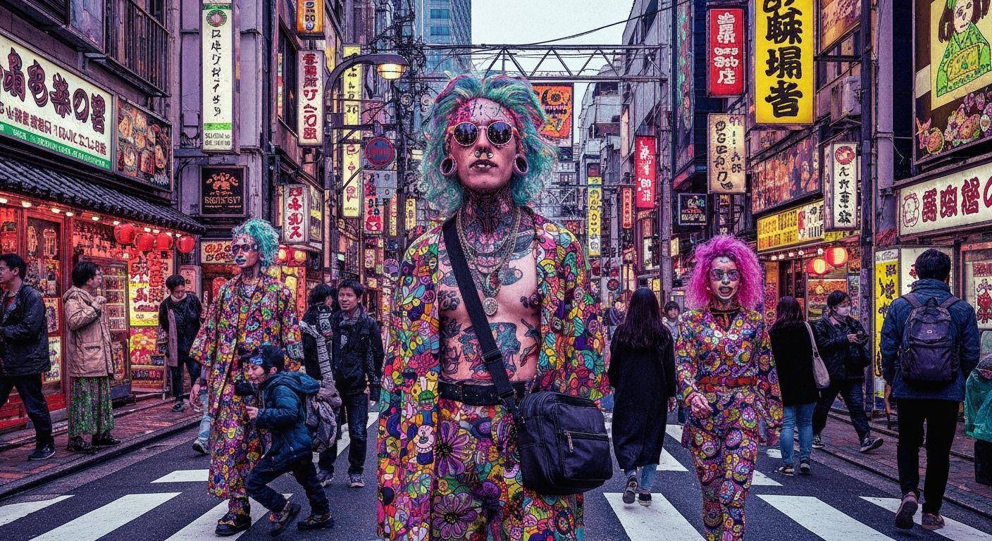 Punk Gyaru Girl in Tokyo Streetscape, Pop Art Style